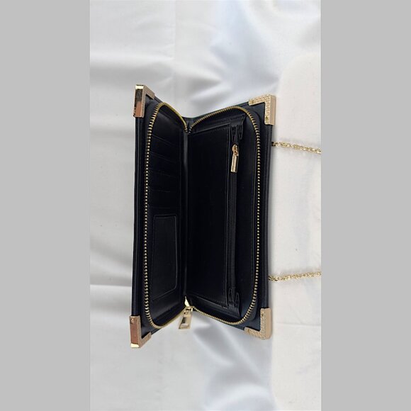 Elegant Black Faux Leather Chain Clutch / Shoulder Bag with Gold Accents - Picture 6 of 7